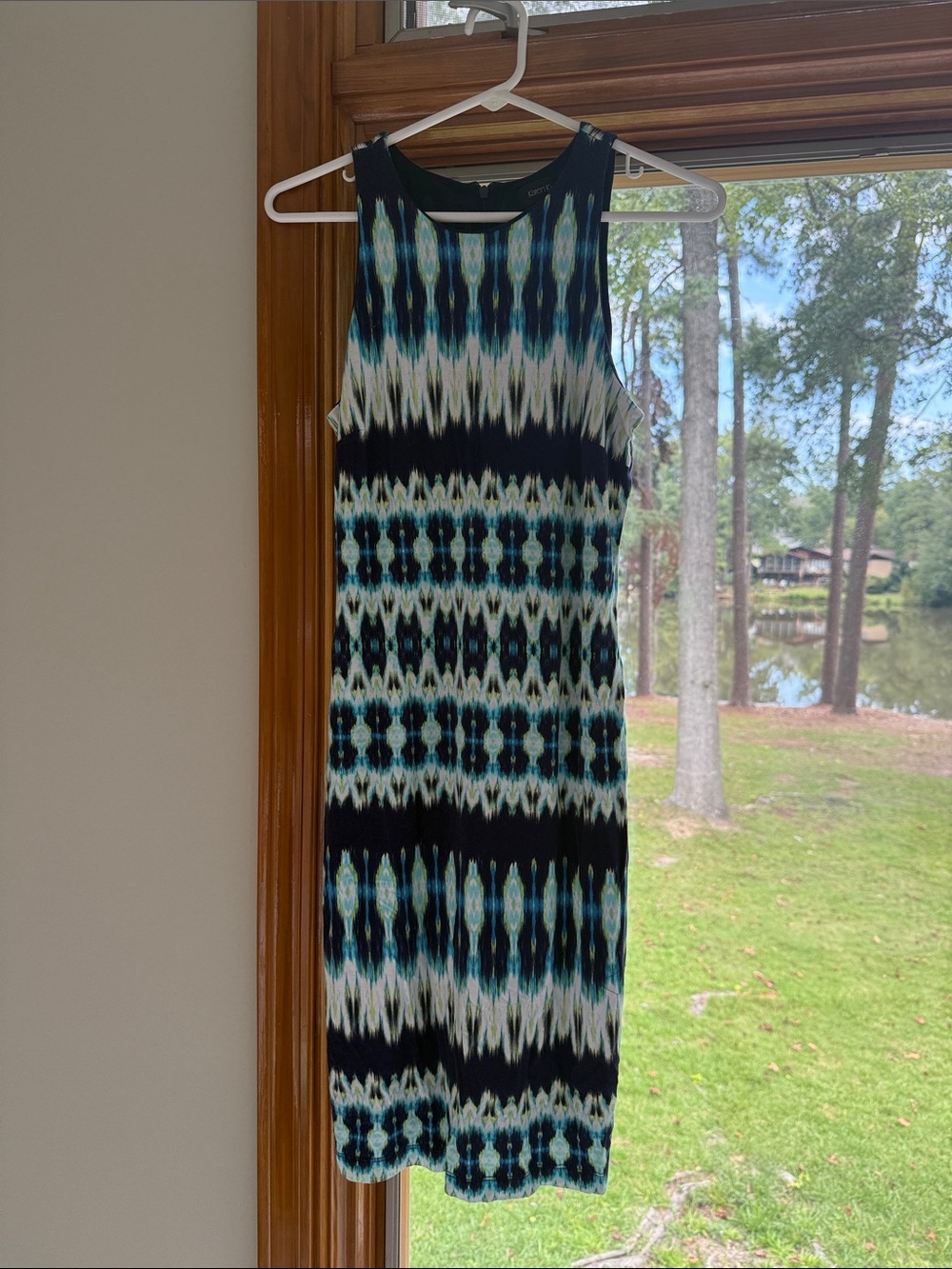Karen Kane Black, Teal & White Sleeveless Midi Dress